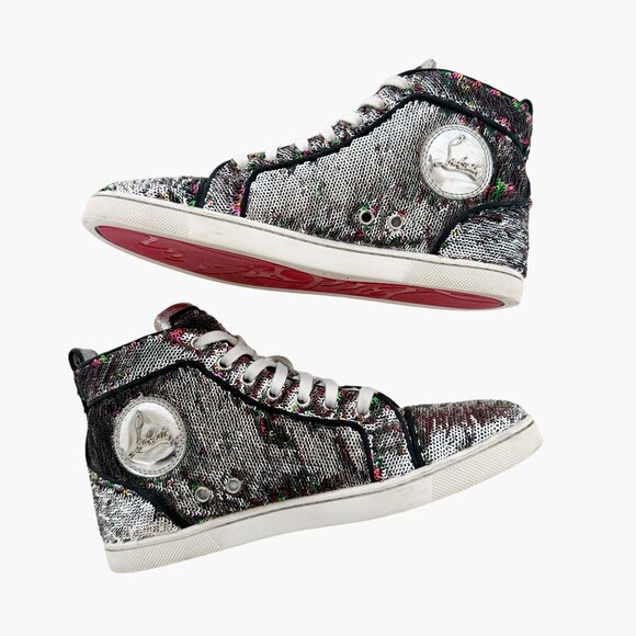 Christian Louboutin Bip Bip High Sneakers EU 37.5 US 7.5 Silver Flip Up Sequin - Picture 7 of 14